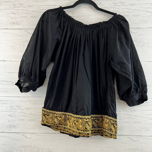 Michael Kors Black and Gold Embroidered Tunic Top Size XS - Picture 1 of 9